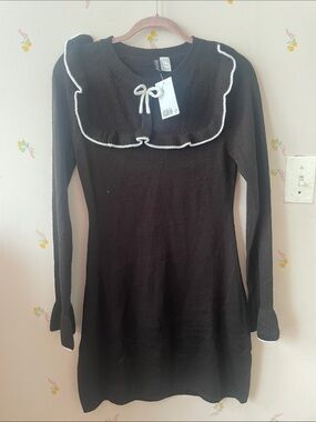 H&M Black Long Sleeve Mini Dress with White Trim